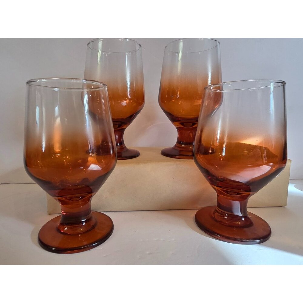 Set Of 4 Vintage Libbey Amber Ombre Water Goblets